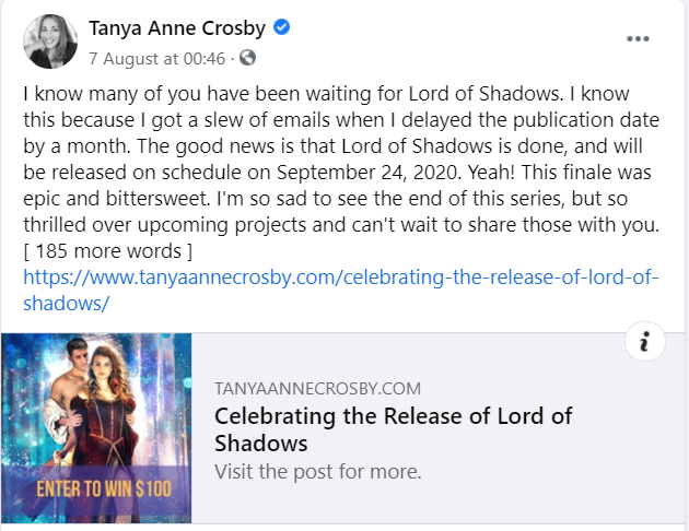 facebook author page tanya anne crosby