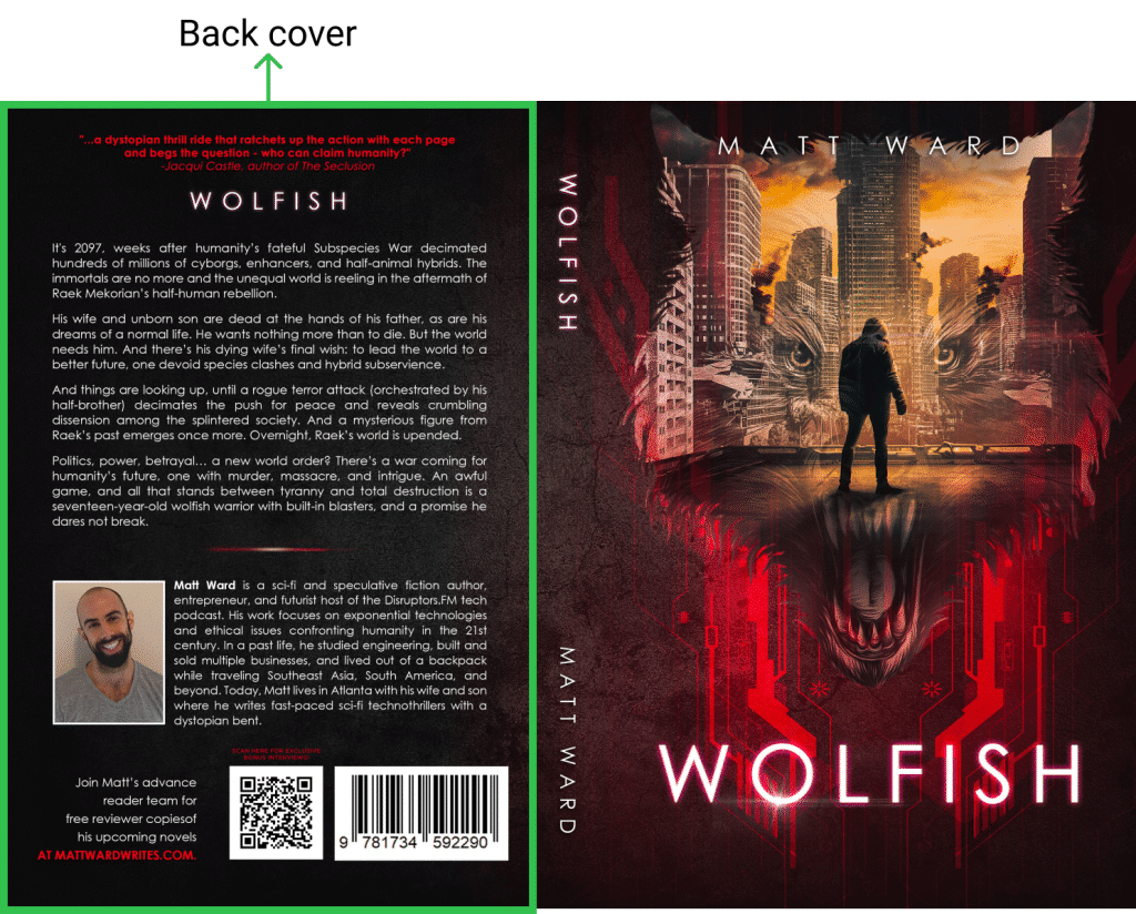 Back book cover design on the example of Wolfish