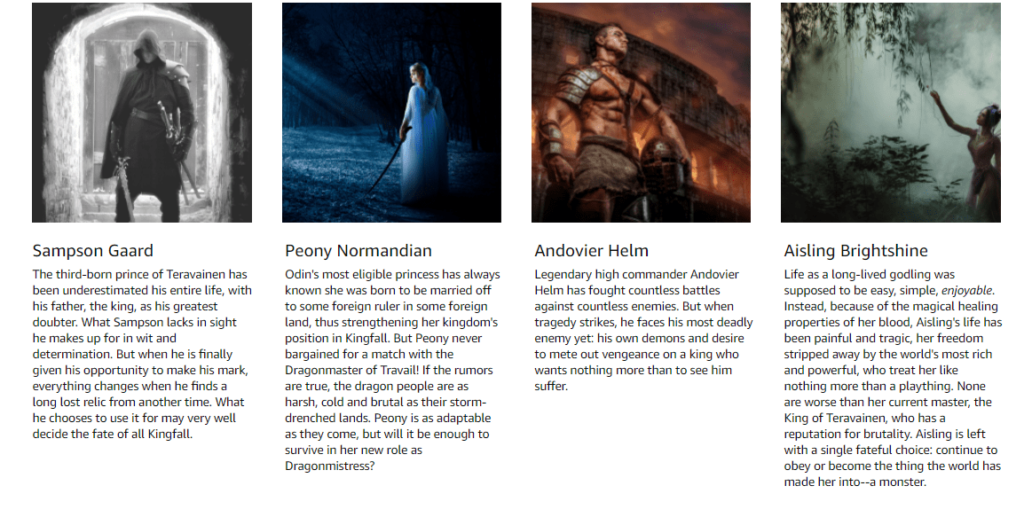 A+ content example with a four images in a row that  show art from the books with the text that describes the world