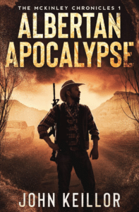 Post-apocalyptic book cover design with a shadowed figure