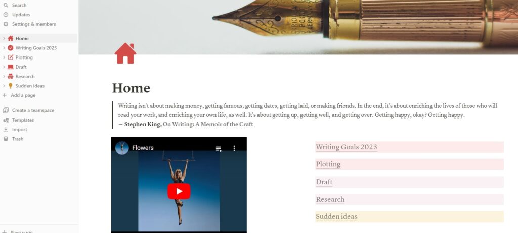 Example of how to use Notion for writing