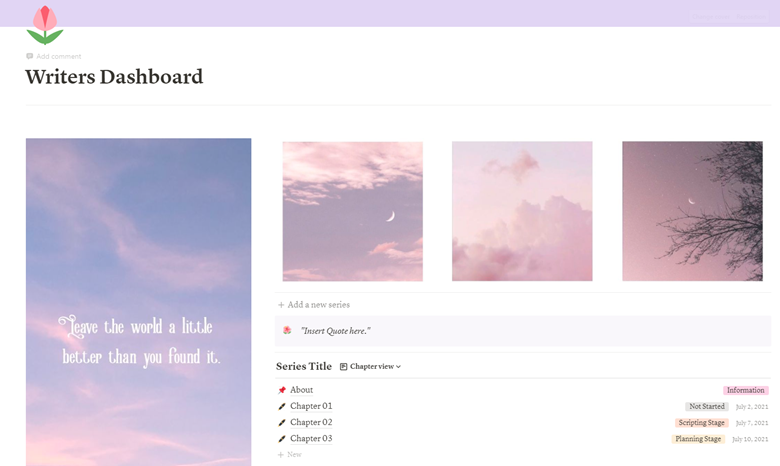 Writers Dashboard preview