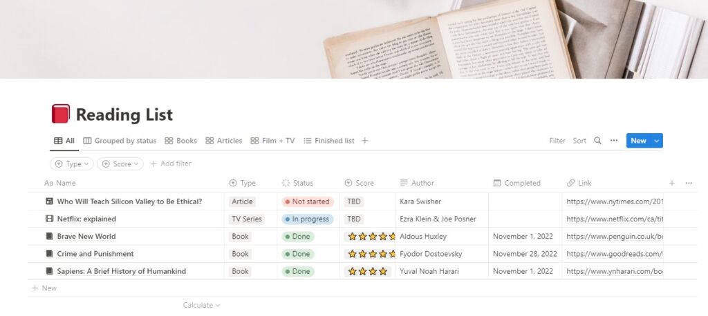 Reading List on Notion