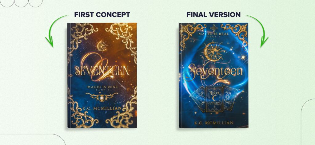 book cover design for K.C. McMillian's book Seventeen